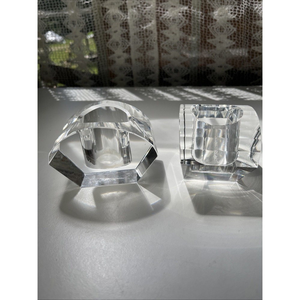 Vintage Oleg Cassini Crystal Cut Lotus Votive Elegant Candle Holder Signed Set - Picture 2 of 8
